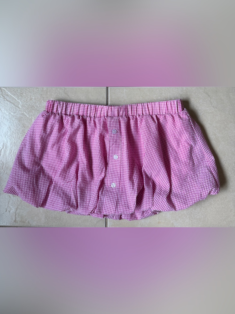 Fashion Nova Pink Gingham Bubble Mini Skort Dressy Casual Plaid Skirt Shorts M